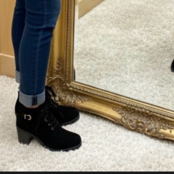 Shoes - Black Ankle Boots with Gold Accents